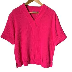 Amélline Short Sleeve Shirt Womens Size M Pink Gauze Texture V-neck Summer NWOT